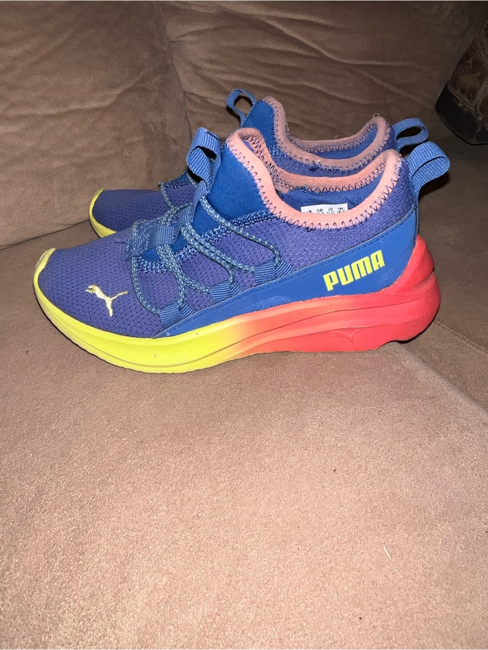 Puma Kids Blue Sneakers with Pink Lining and Rainbow Sole